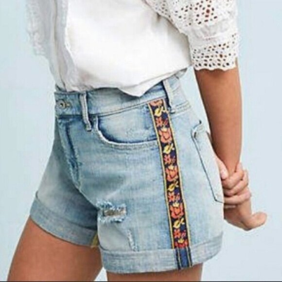 Pilcro‎ & the Letterpress Slim Boyfriend Jean Short Embroidered Floral - Picture 1 of 8
